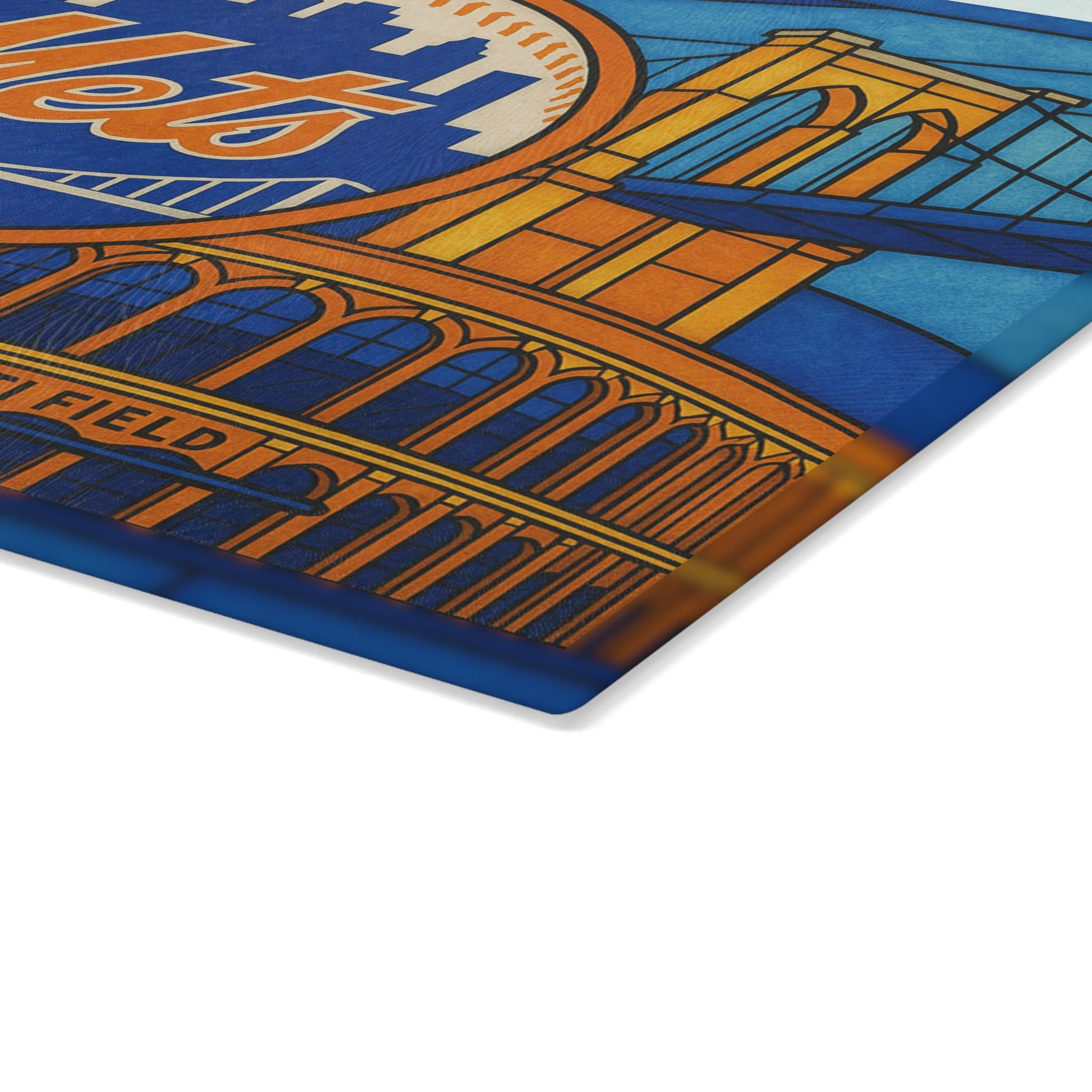 New York Mets Stained Glass Challah Board, Baseball Shabbat Shalom Plate