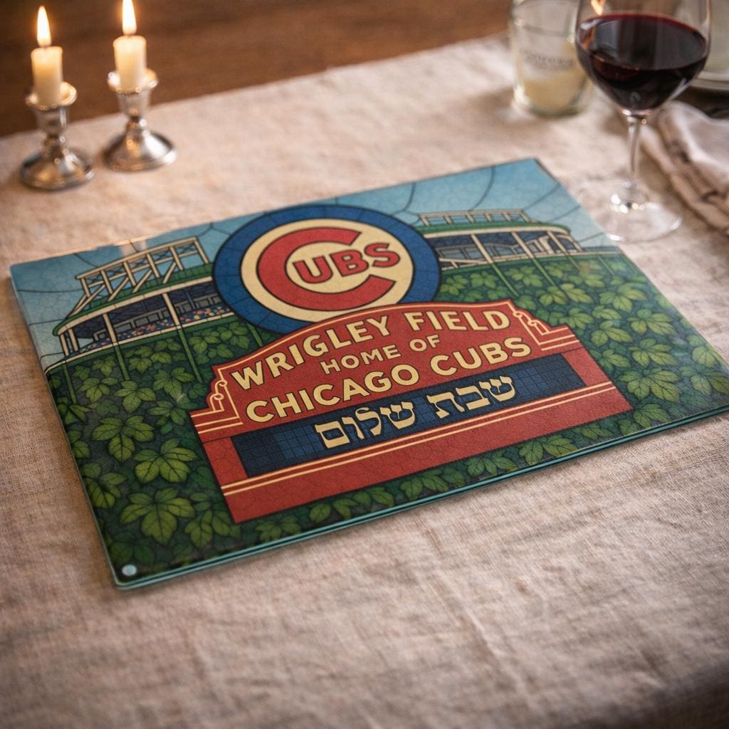 Chicago Cubs Wrigley Field Challah Board, Stained Glass Shabbat Tray, Jewish Baseball Gift