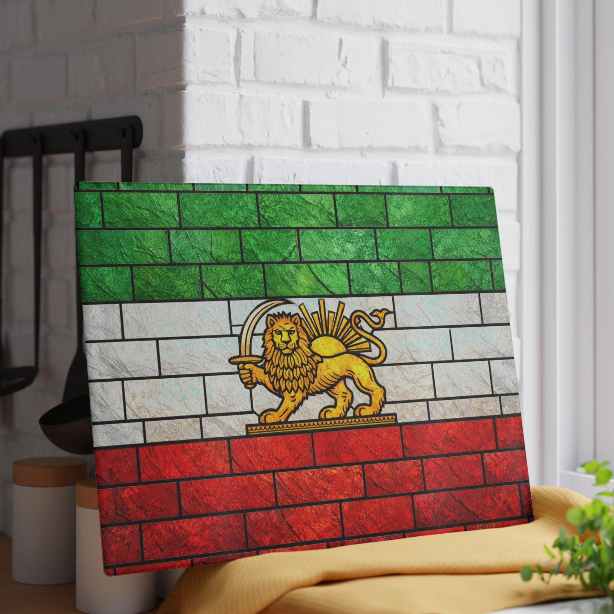 Lion and Sun Cutting Board | Old Persian Flag, Iran Resistance Art