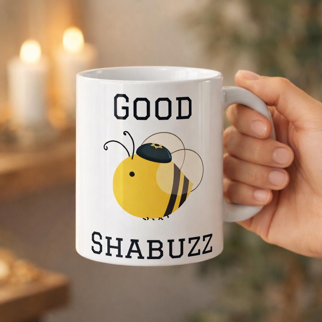Good Shabuzz Bumble Bee Ceramic Mug, Funny Jewish Coffee Cup, Passover Seder Gift