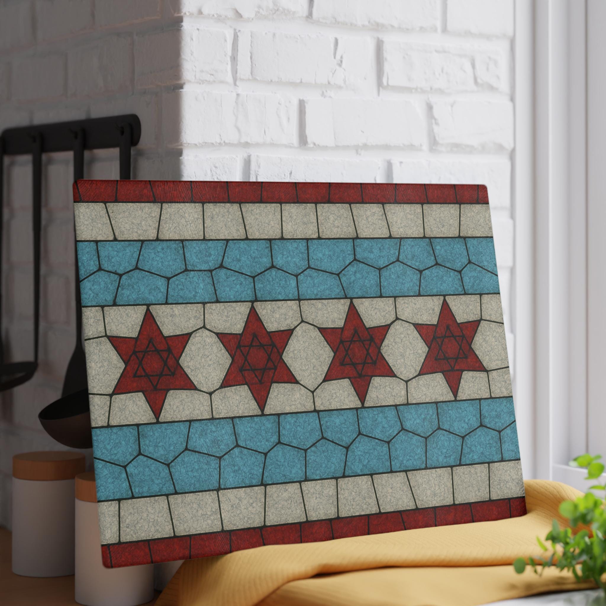 Chicago Flag Challah Board, Stained Glass Shabbat Plate, Jewish Judaica Art