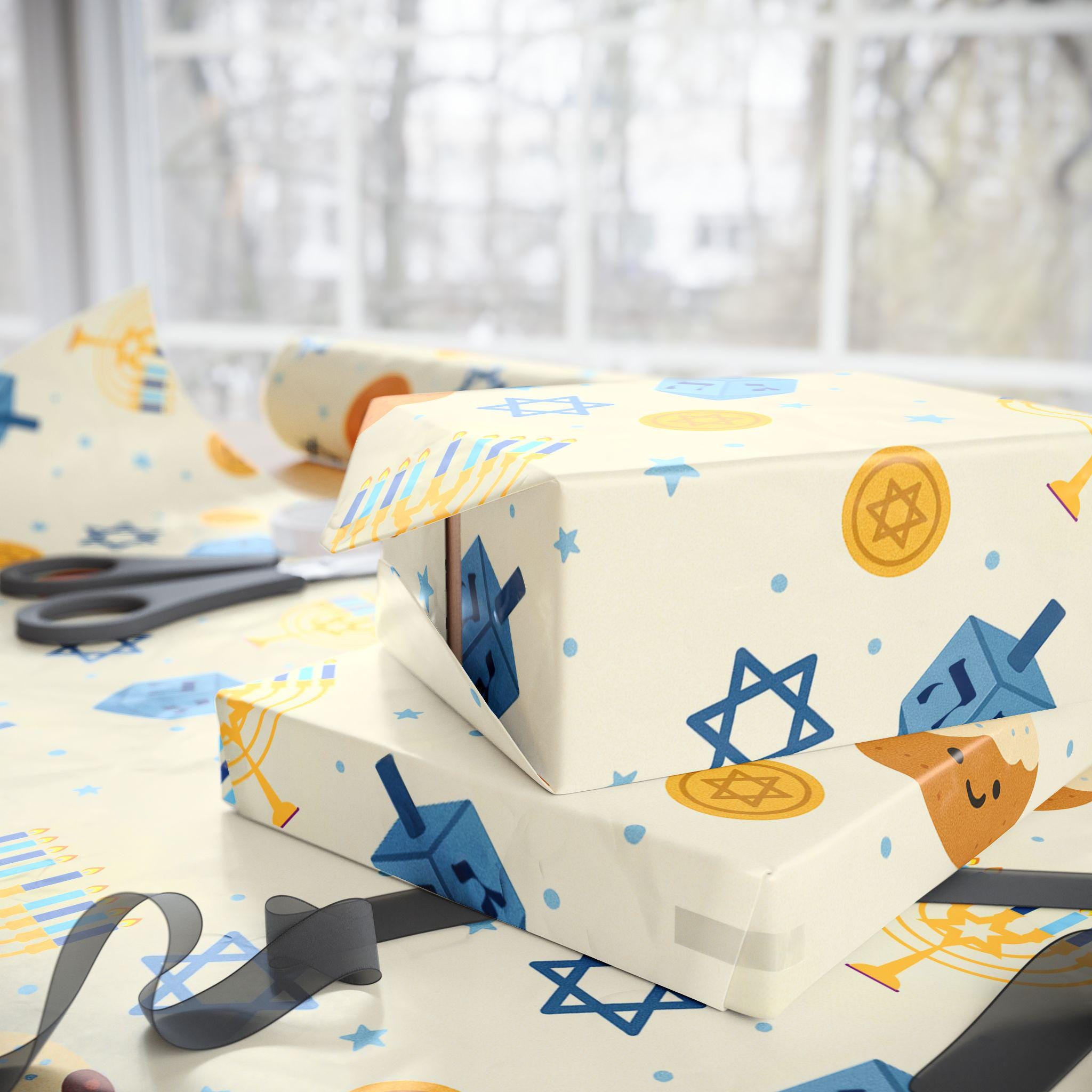 Hanukkah Wrapping Paper, Modern Judaica Gift Wrap, Eco Friendly