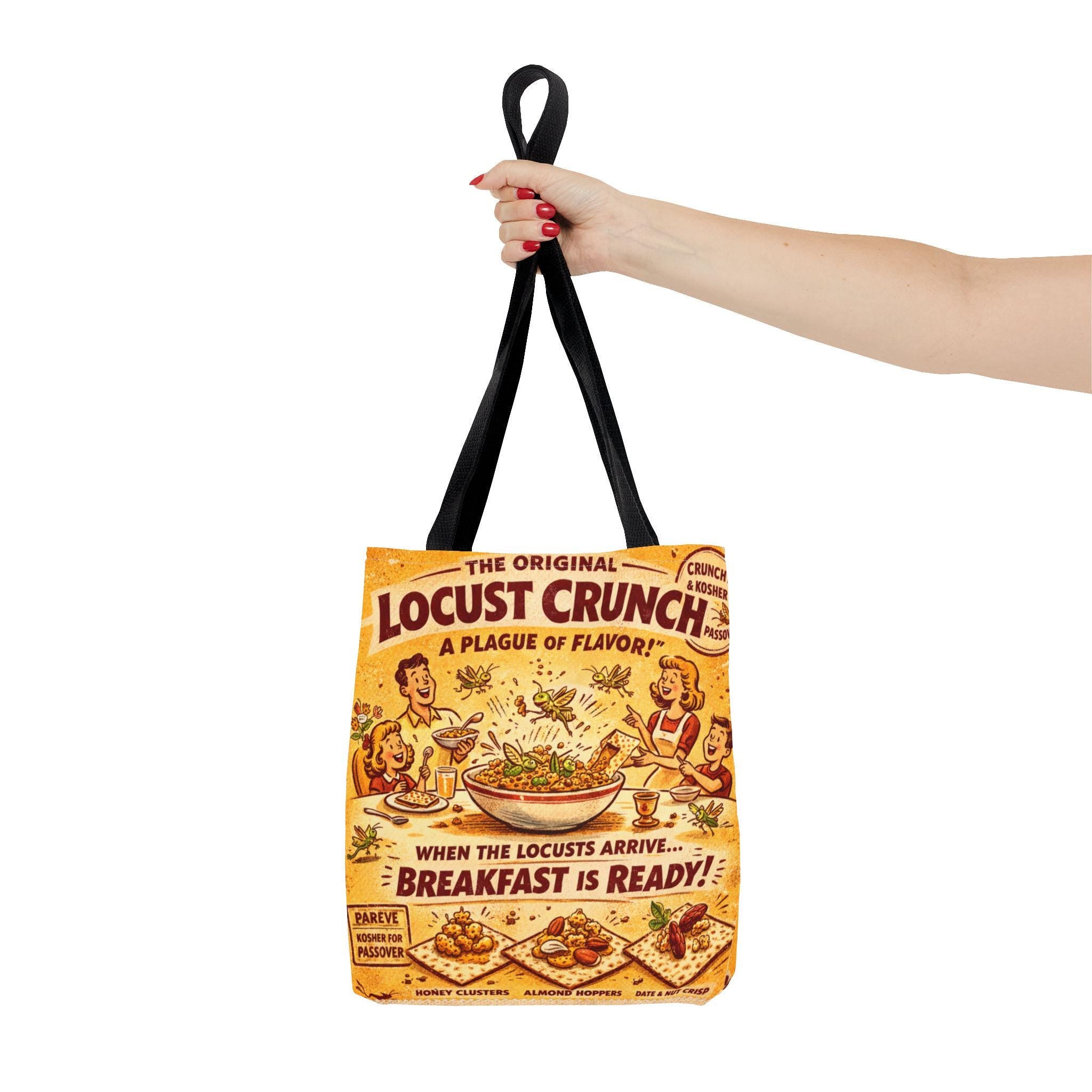 Passover Locust Crunch Vintage Ad Tote Bag, Retro Pesach Matzah Market Bag