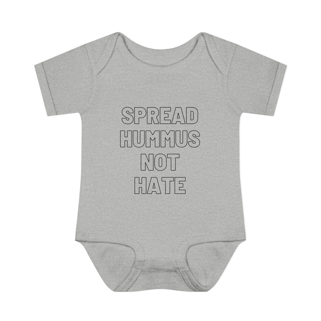 Spread Hummus Not Hate Baby Onesie Funny Jewish Infant Bodysuit, Foodie Humor Baby Shower Gift
