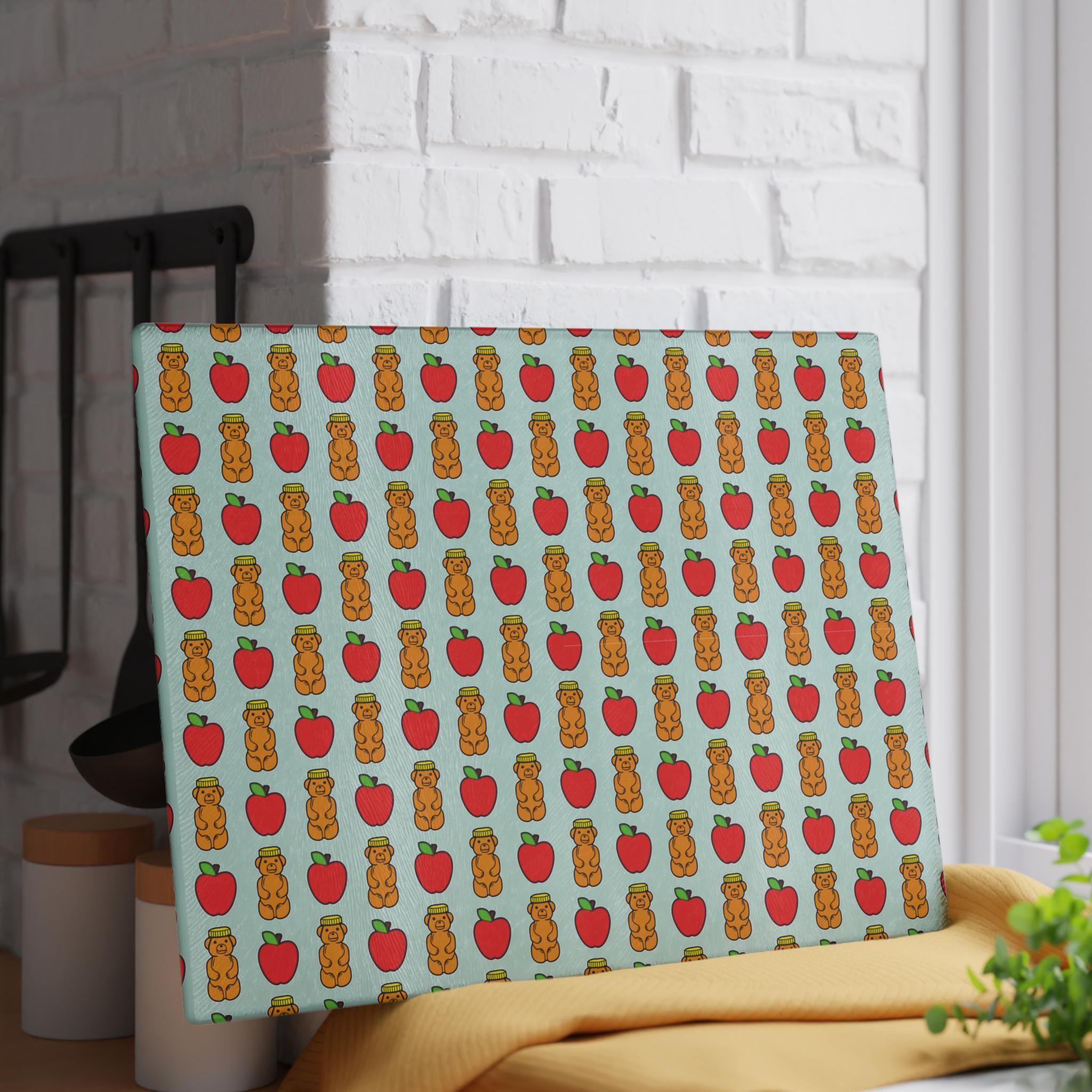 Glass Challah Board, Apples and Honey Design, Jewish Holiday Serving Plate