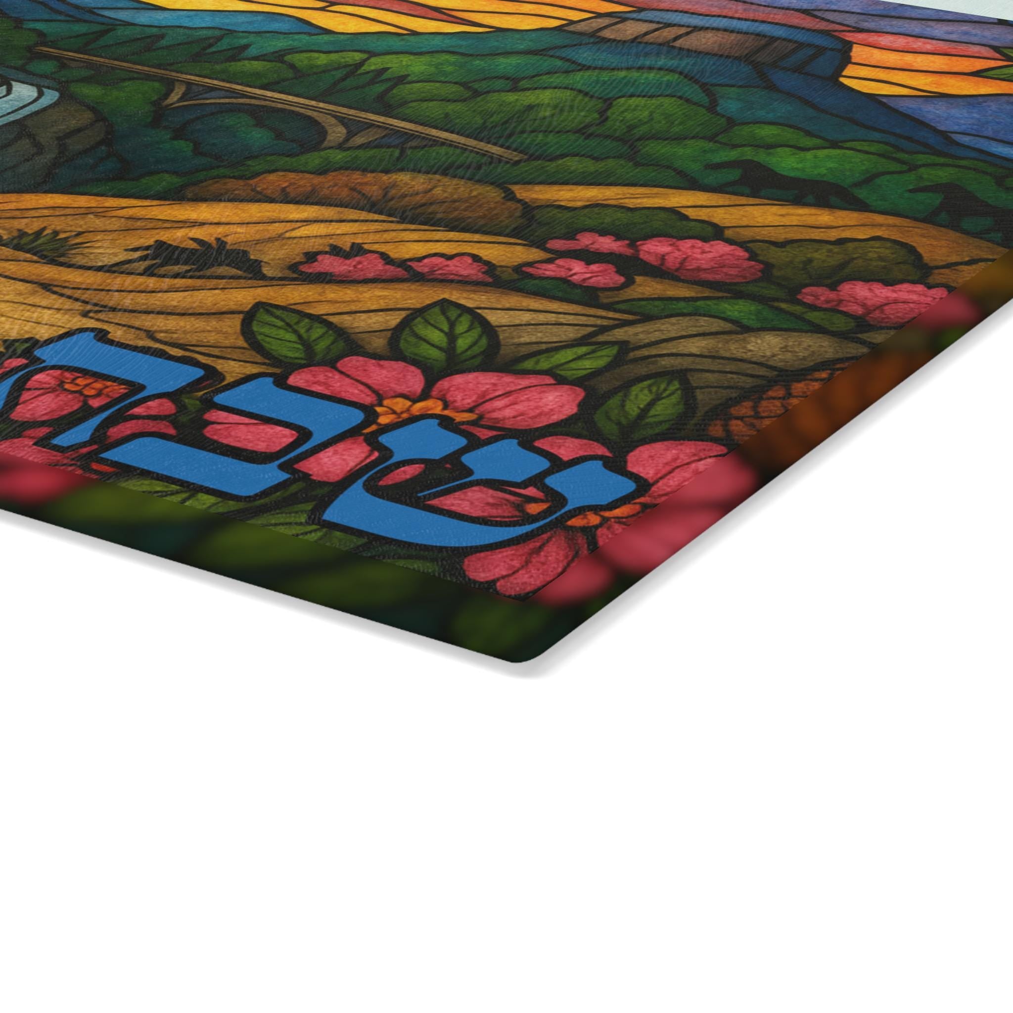 North Carolina Stained Glass Challah Board, Biltmore Judaica Shabbat Tray (15x11)