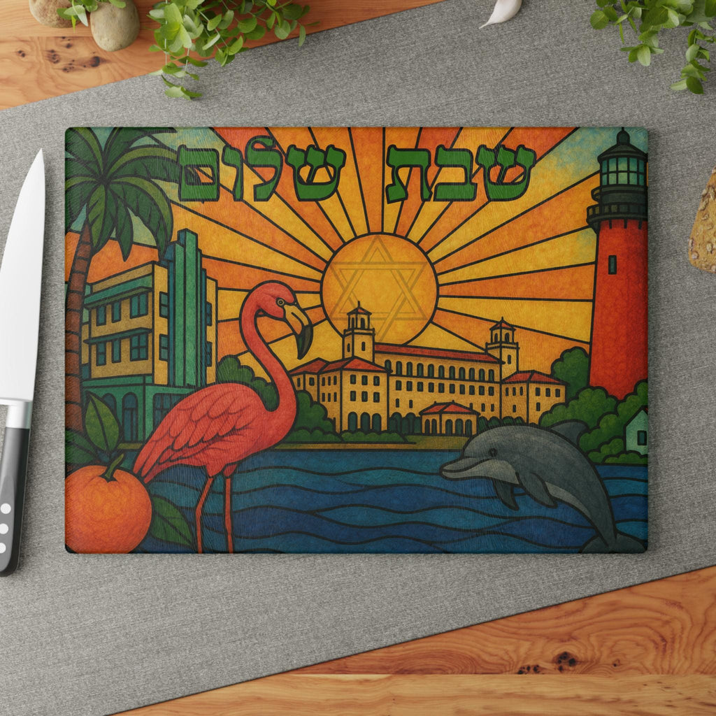 Florida Challah Board, Palm Tree Orange Design, Jewish Judaica Gift